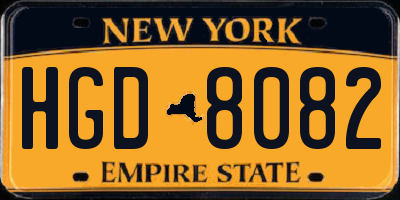 NY license plate HGD8082