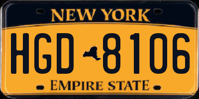 NY license plate HGD8106