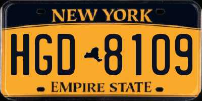 NY license plate HGD8109