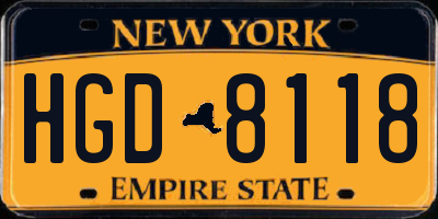 NY license plate HGD8118