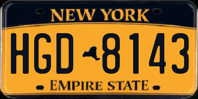NY license plate HGD8143