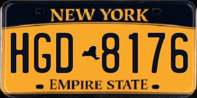 NY license plate HGD8176