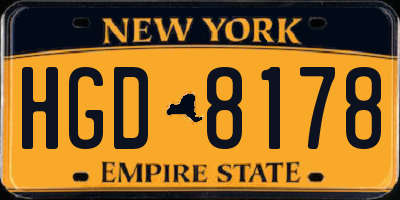 NY license plate HGD8178