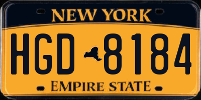 NY license plate HGD8184
