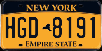 NY license plate HGD8191