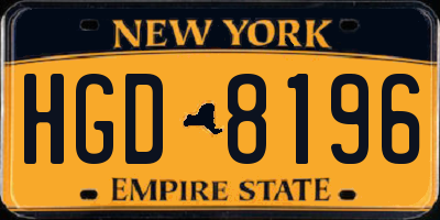 NY license plate HGD8196