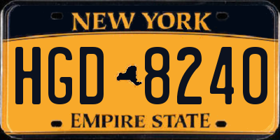 NY license plate HGD8240