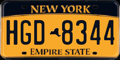 NY license plate HGD8344