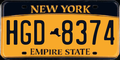 NY license plate HGD8374
