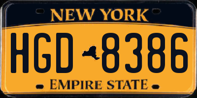 NY license plate HGD8386