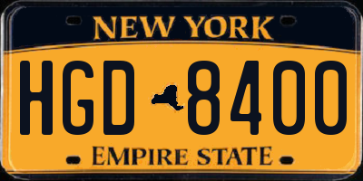 NY license plate HGD8400