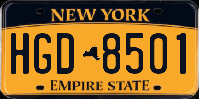 NY license plate HGD8501