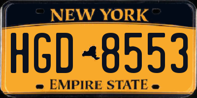 NY license plate HGD8553
