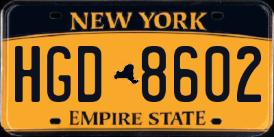 NY license plate HGD8602