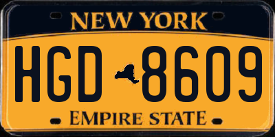 NY license plate HGD8609
