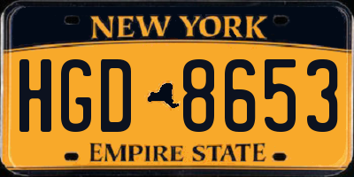 NY license plate HGD8653