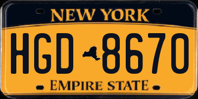 NY license plate HGD8670