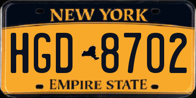 NY license plate HGD8702