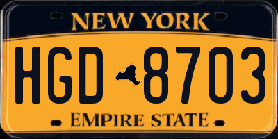 NY license plate HGD8703