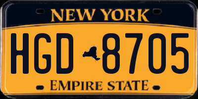 NY license plate HGD8705
