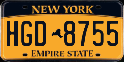 NY license plate HGD8755