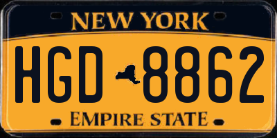 NY license plate HGD8862