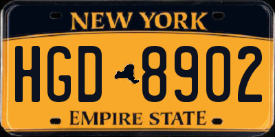 NY license plate HGD8902
