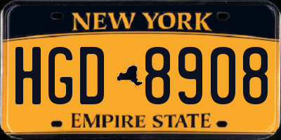 NY license plate HGD8908