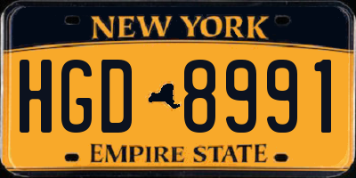 NY license plate HGD8991