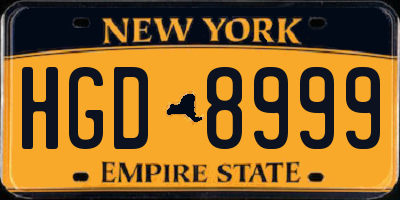NY license plate HGD8999