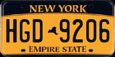 NY license plate HGD9206