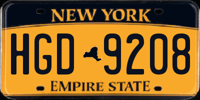 NY license plate HGD9208