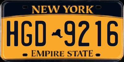 NY license plate HGD9216