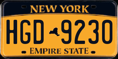 NY license plate HGD9230