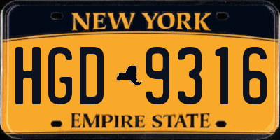 NY license plate HGD9316