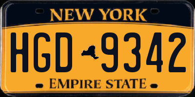 NY license plate HGD9342