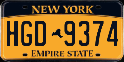 NY license plate HGD9374