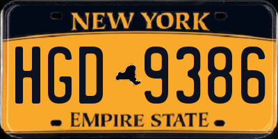 NY license plate HGD9386