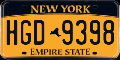 NY license plate HGD9398