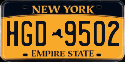 NY license plate HGD9502