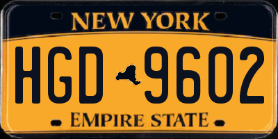 NY license plate HGD9602