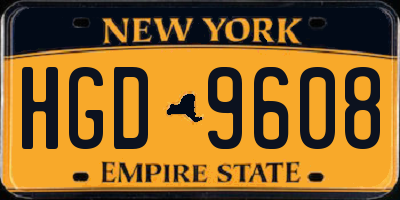 NY license plate HGD9608