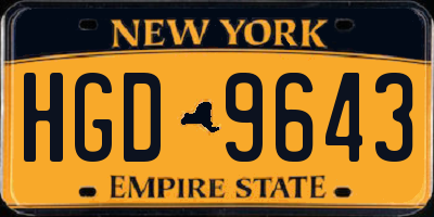 NY license plate HGD9643