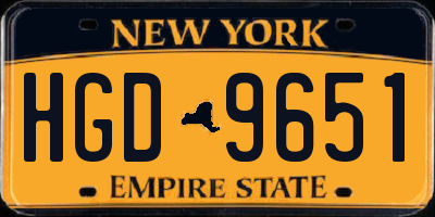 NY license plate HGD9651