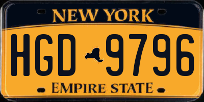 NY license plate HGD9796