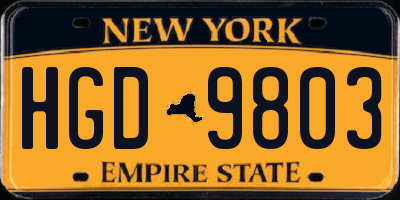 NY license plate HGD9803