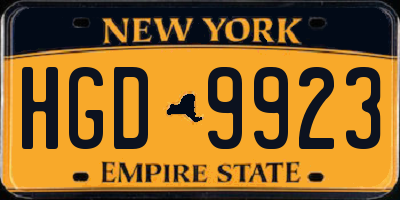 NY license plate HGD9923