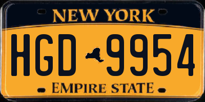NY license plate HGD9954