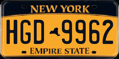 NY license plate HGD9962