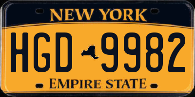 NY license plate HGD9982
